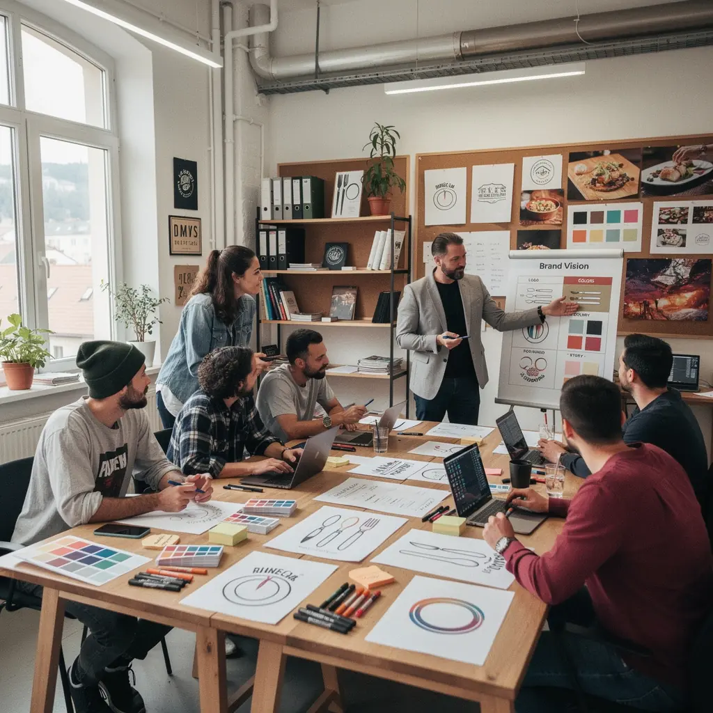 UkГЎzka brandingovГ©ho balГ­ДЌku s rЕЇznГЅmi variantami loga a aplikacemi.